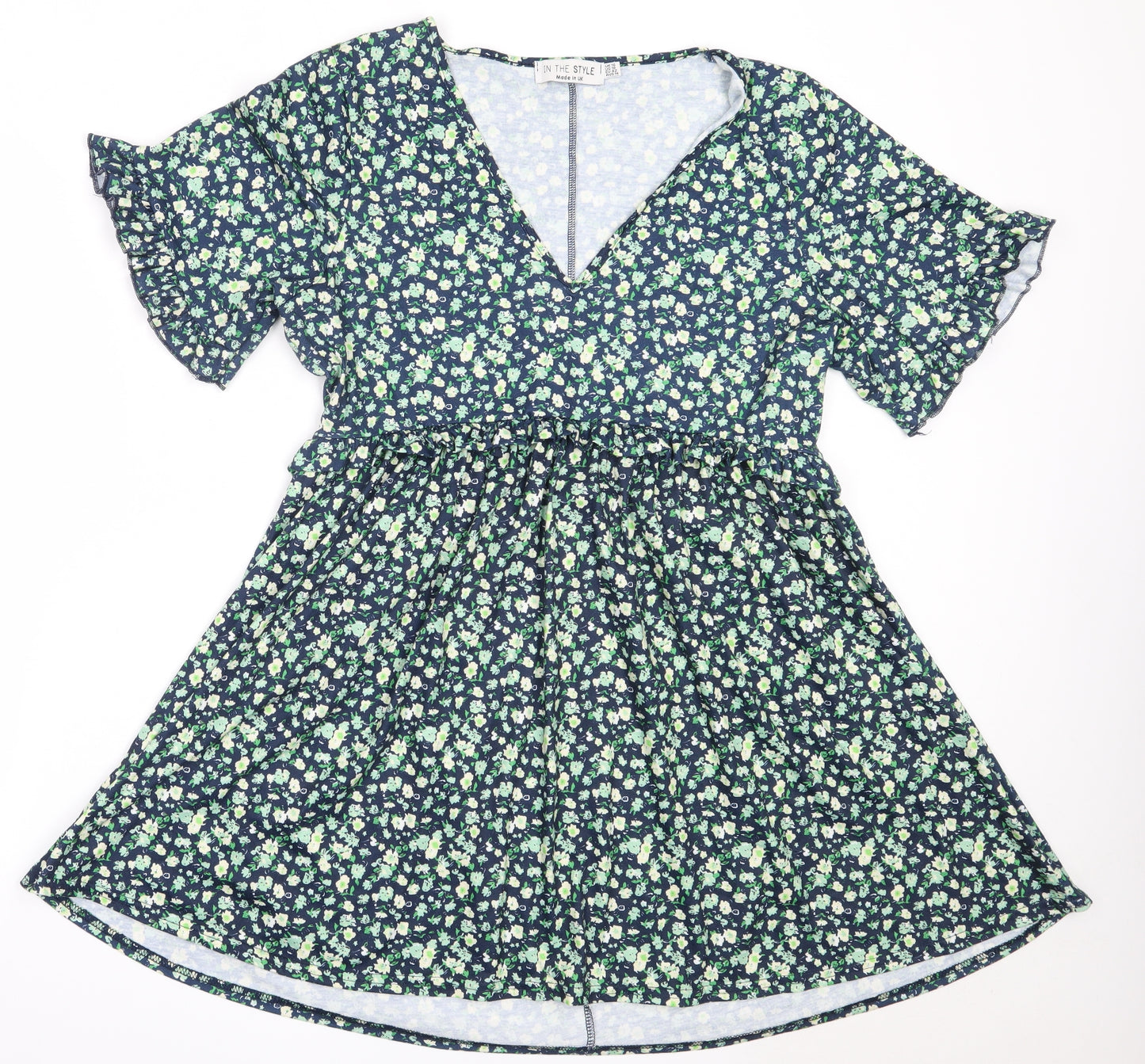 In the Style Womens Green Floral Polyester Fit & Flare  Size 14  V-Neck