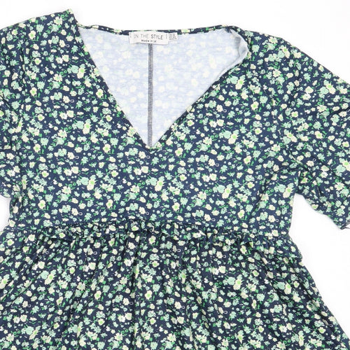 In the Style Womens Green Floral Polyester Fit & Flare  Size 14  V-Neck