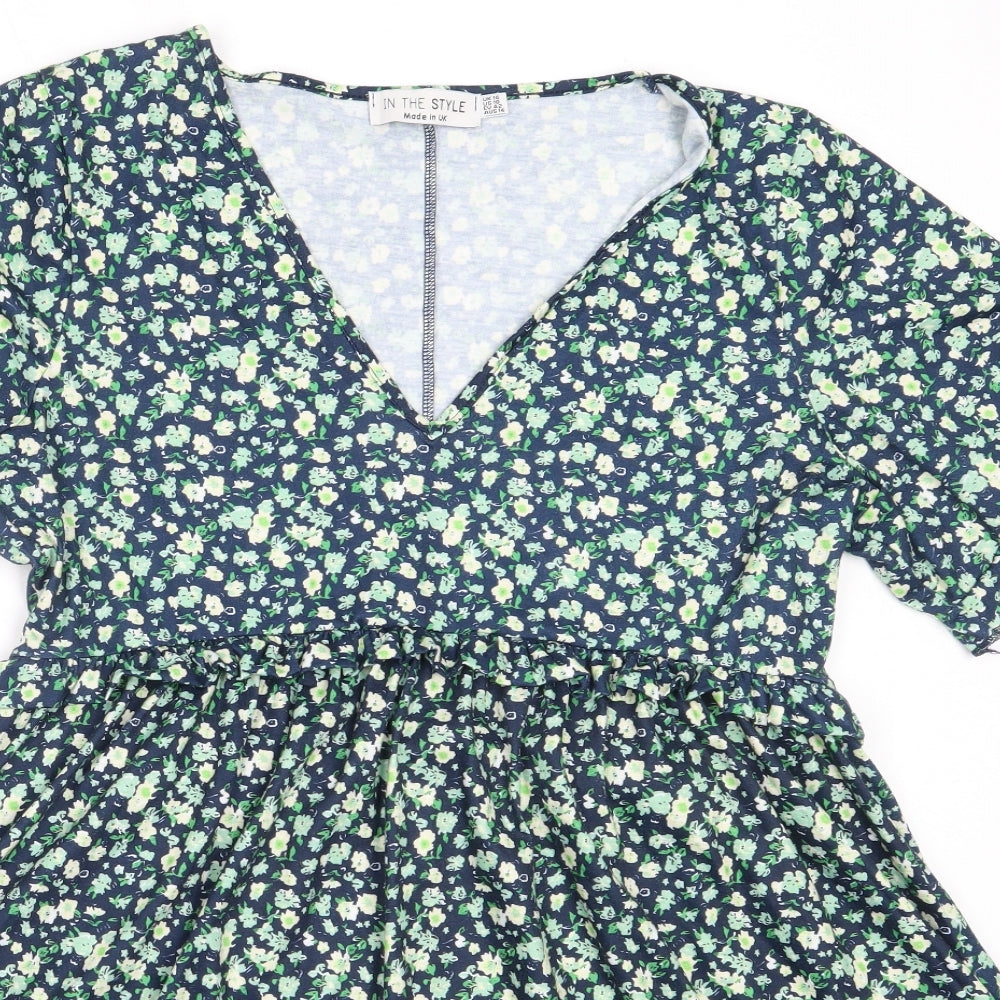 In the Style Womens Green Floral Polyester Fit & Flare  Size 14  V-Neck