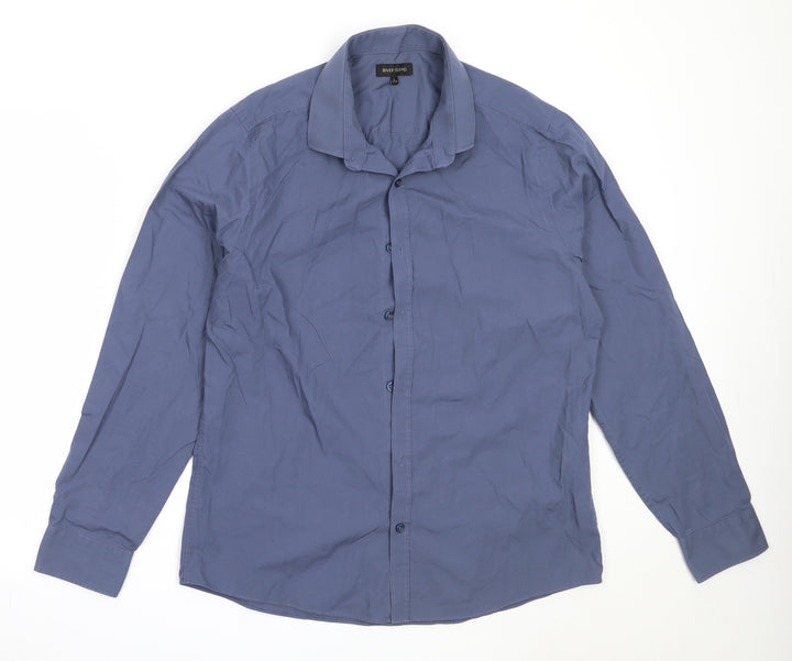River Island Mens Blue Cotton Button-Up Size L Collared