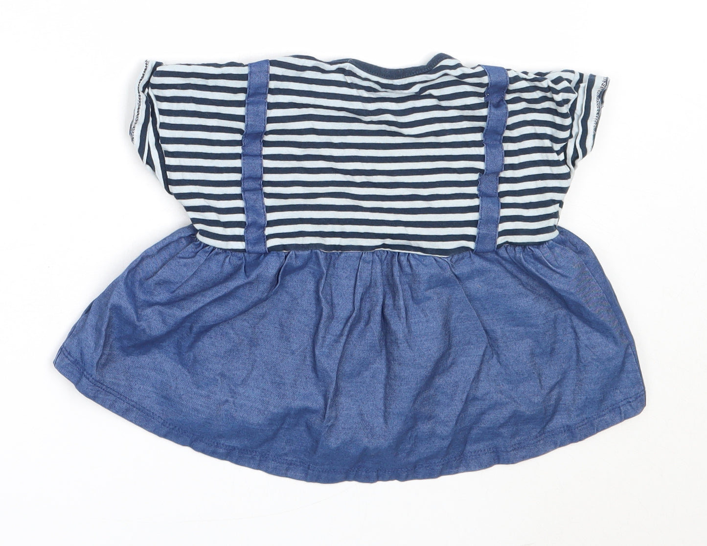 Pep&Co Girls Blue Striped Cotton Basic T-Shirt Size 2-3 Years Round Neck