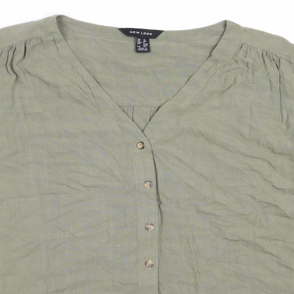 New Look Womens Green  Viscose Basic Blouse Size 12 V-Neck