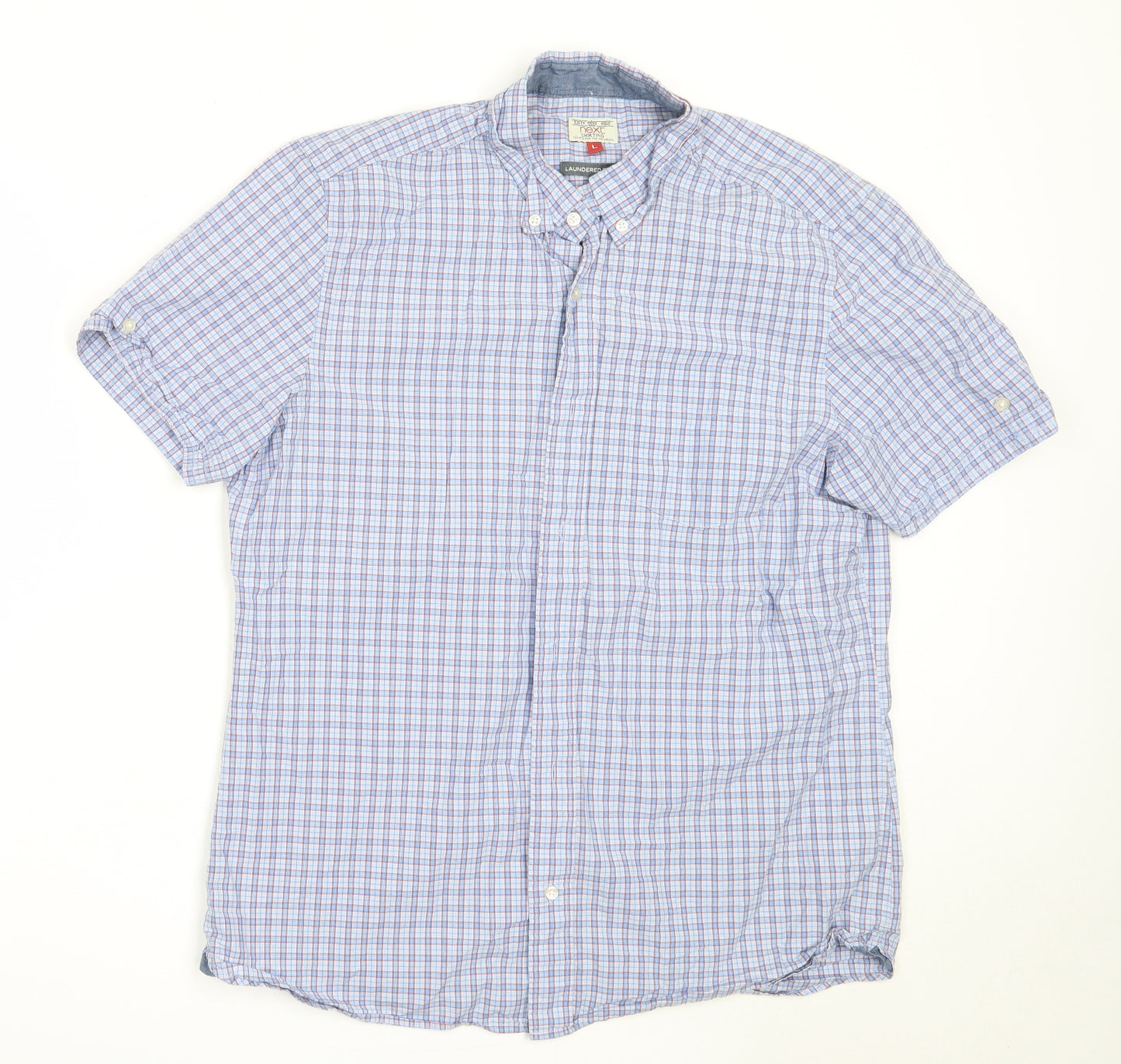 NEXT Mens Blue Check Cotton  Button-Up Size L Collared