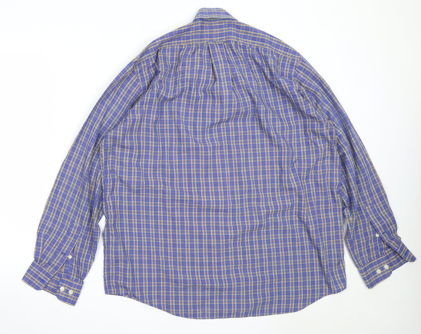 George Mens Blue Check Polyester  Button-Up Size 16 Collared