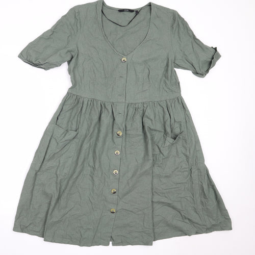 Vera Moda Womens Green  Cotton Fit & Flare  Size L  V-Neck