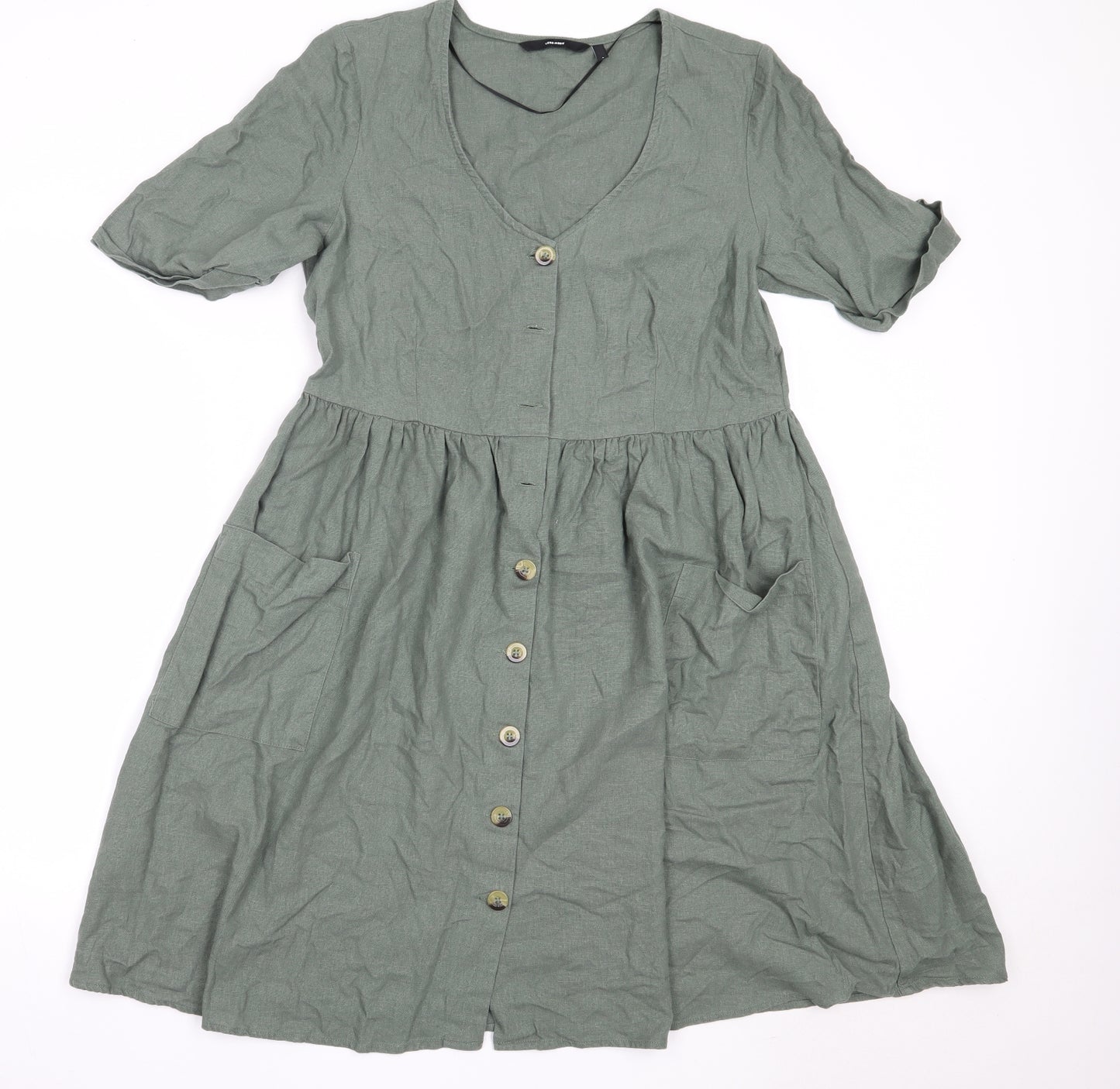 Vera Moda Womens Green  Cotton Fit & Flare  Size L  V-Neck