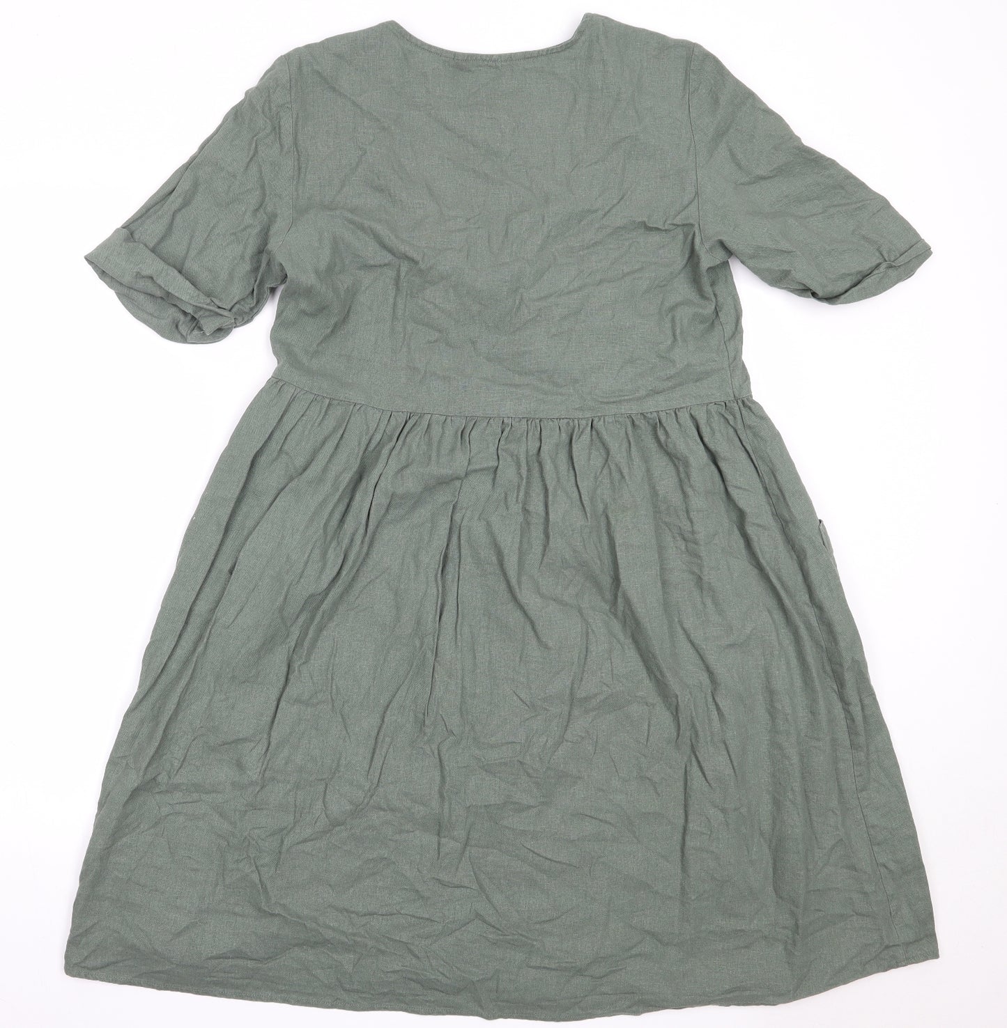 Vera Moda Womens Green  Cotton Fit & Flare  Size L  V-Neck