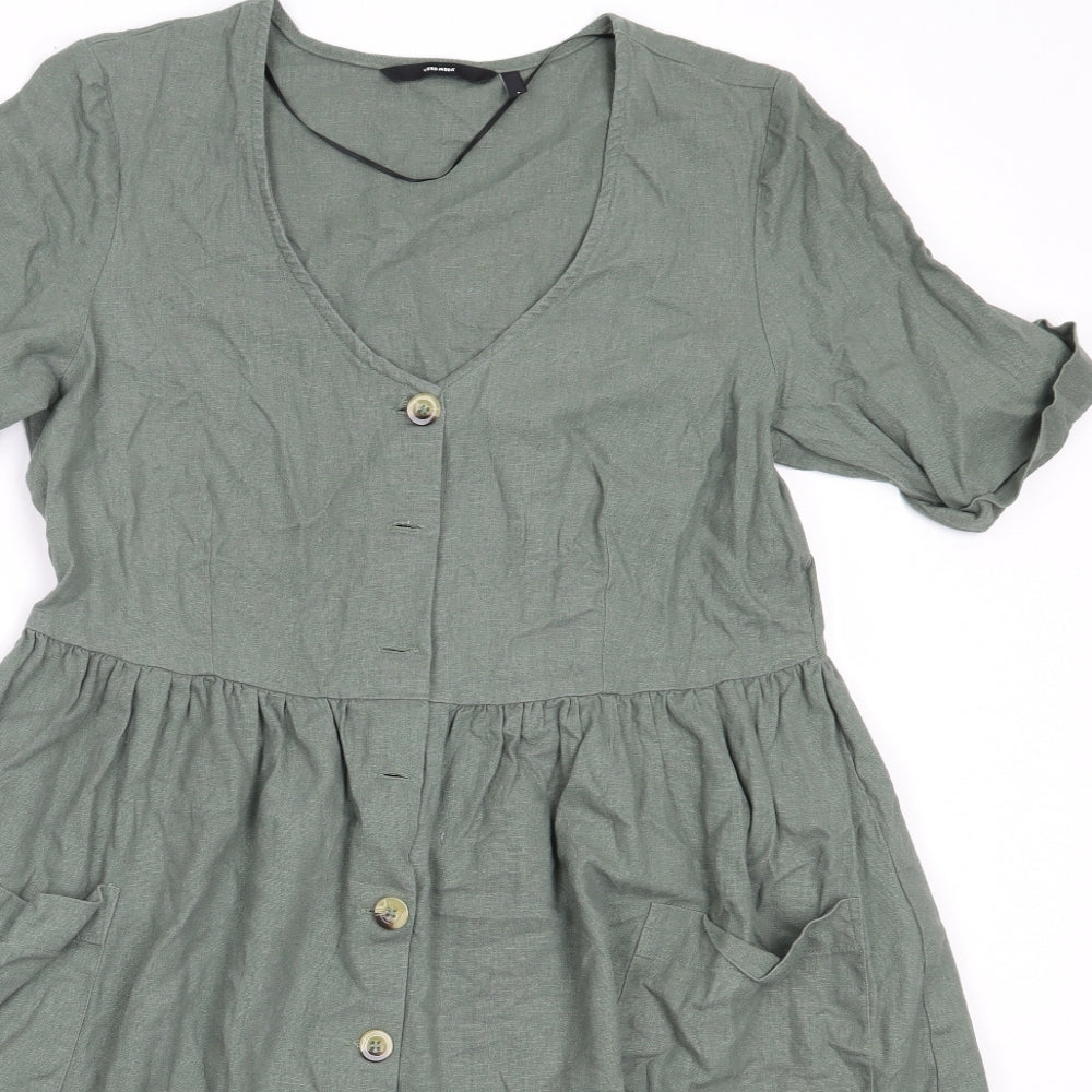 Vera Moda Womens Green  Cotton Fit & Flare  Size L  V-Neck
