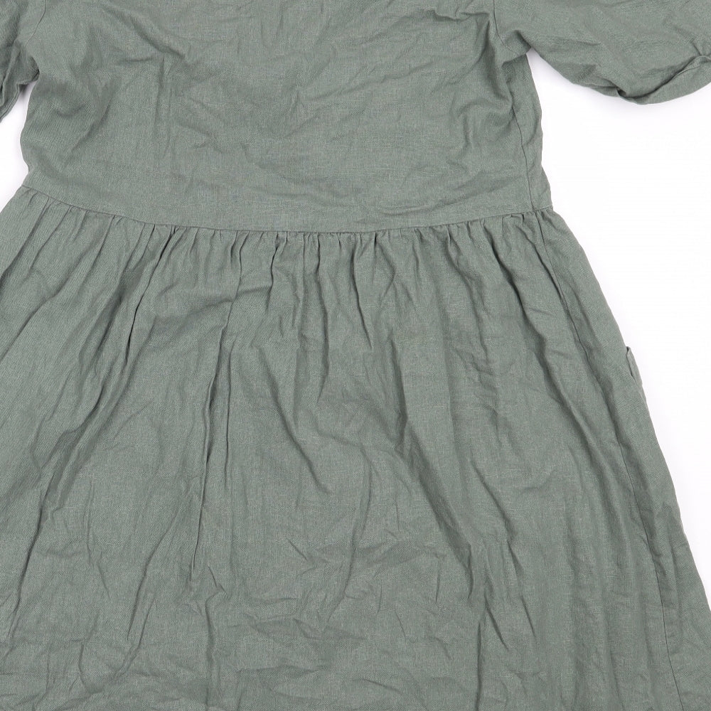 Vera Moda Womens Green  Cotton Fit & Flare  Size L  V-Neck