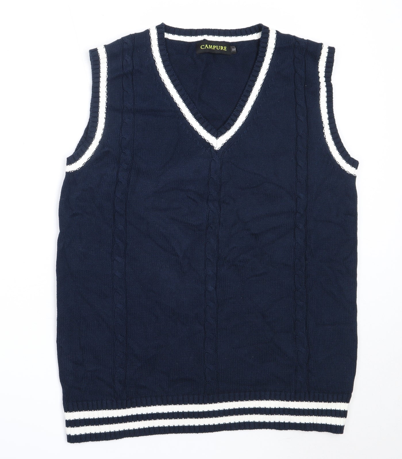 Campure Womens Blue V-Neck  Cotton Vest Jumper Size XL