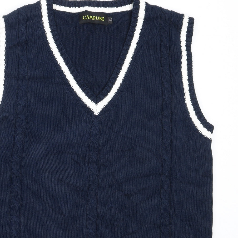 Campure Womens Blue V-Neck  Cotton Vest Jumper Size XL