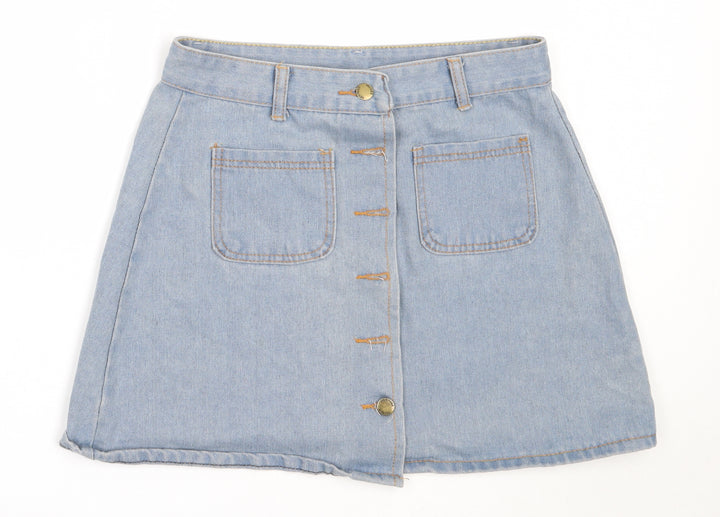 Preworn Womens Blue  Cotton Mini Skirt Size L