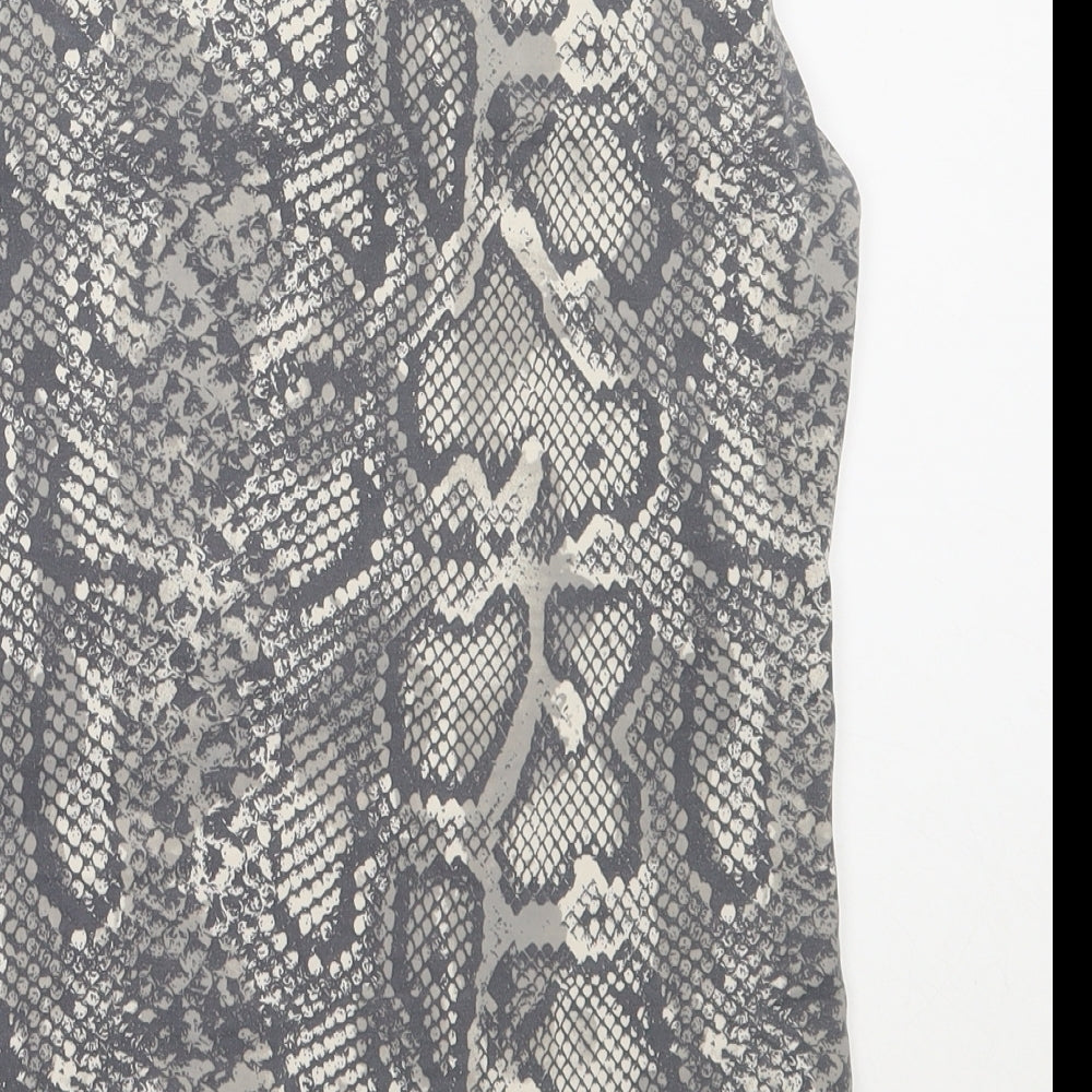 Zara Womens Grey Animal Print Polyester Basic Tank Size M Square Neck