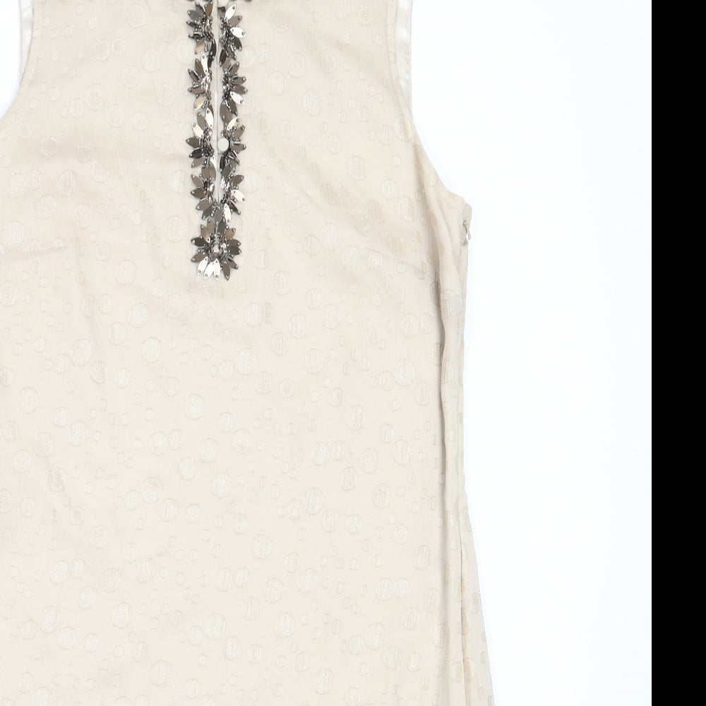 Monsoon Womens Beige  Polyester Shift  Size 14  Round Neck