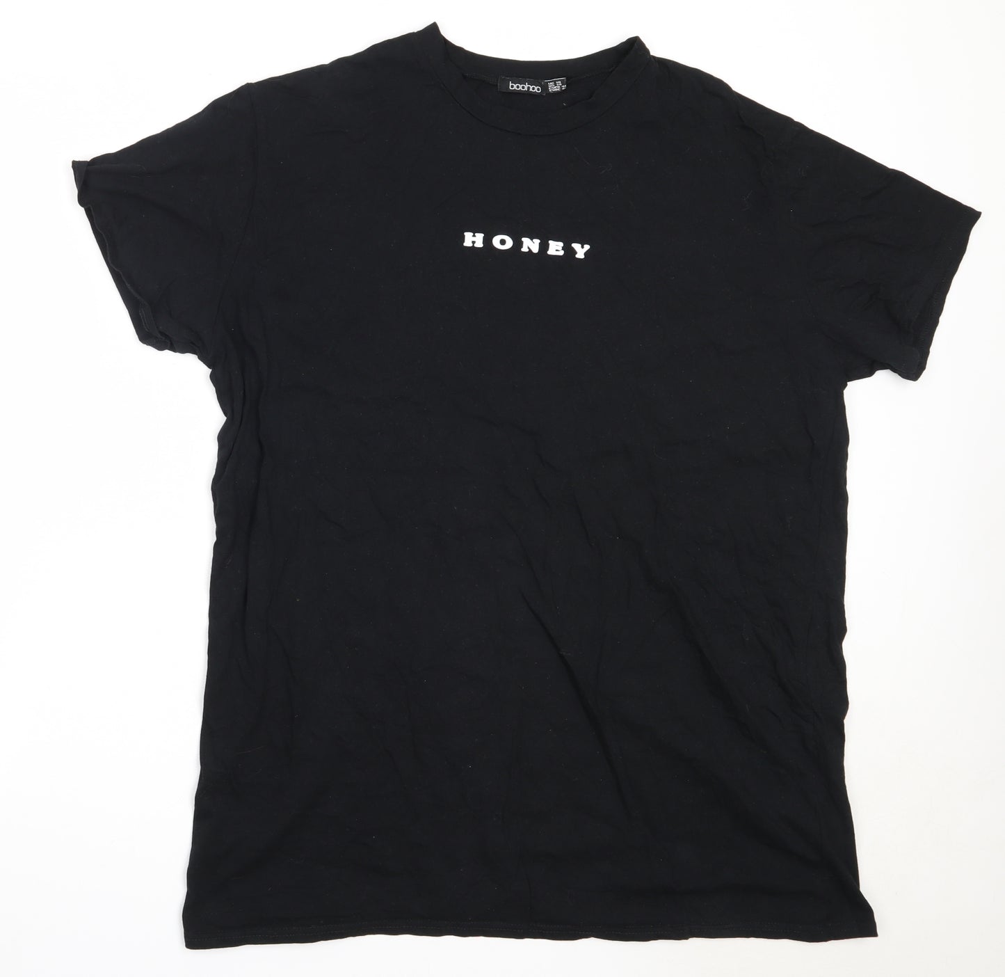 Boohoo Womens Black  Cotton Basic T-Shirt Size 18 Round Neck