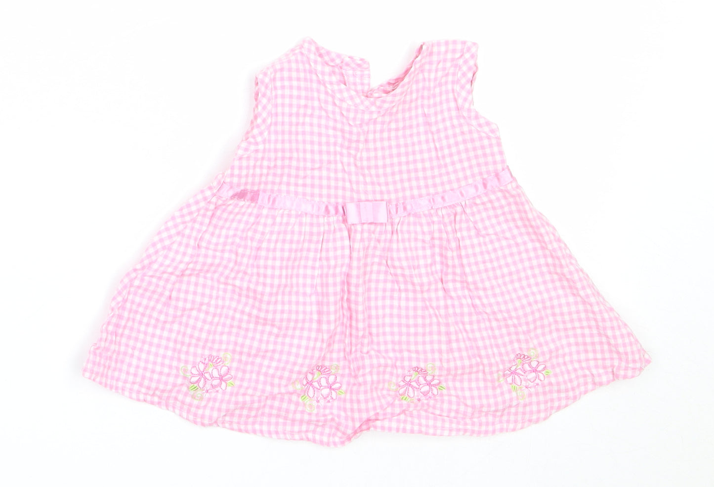 Baby Town Girls Pink Check Cotton Fit & Flare  Size 0-3 Months  Round Neck