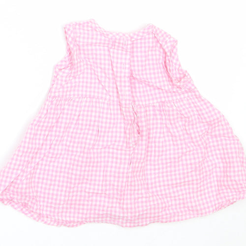 Baby Town Girls Pink Check Cotton Fit & Flare  Size 0-3 Months  Round Neck
