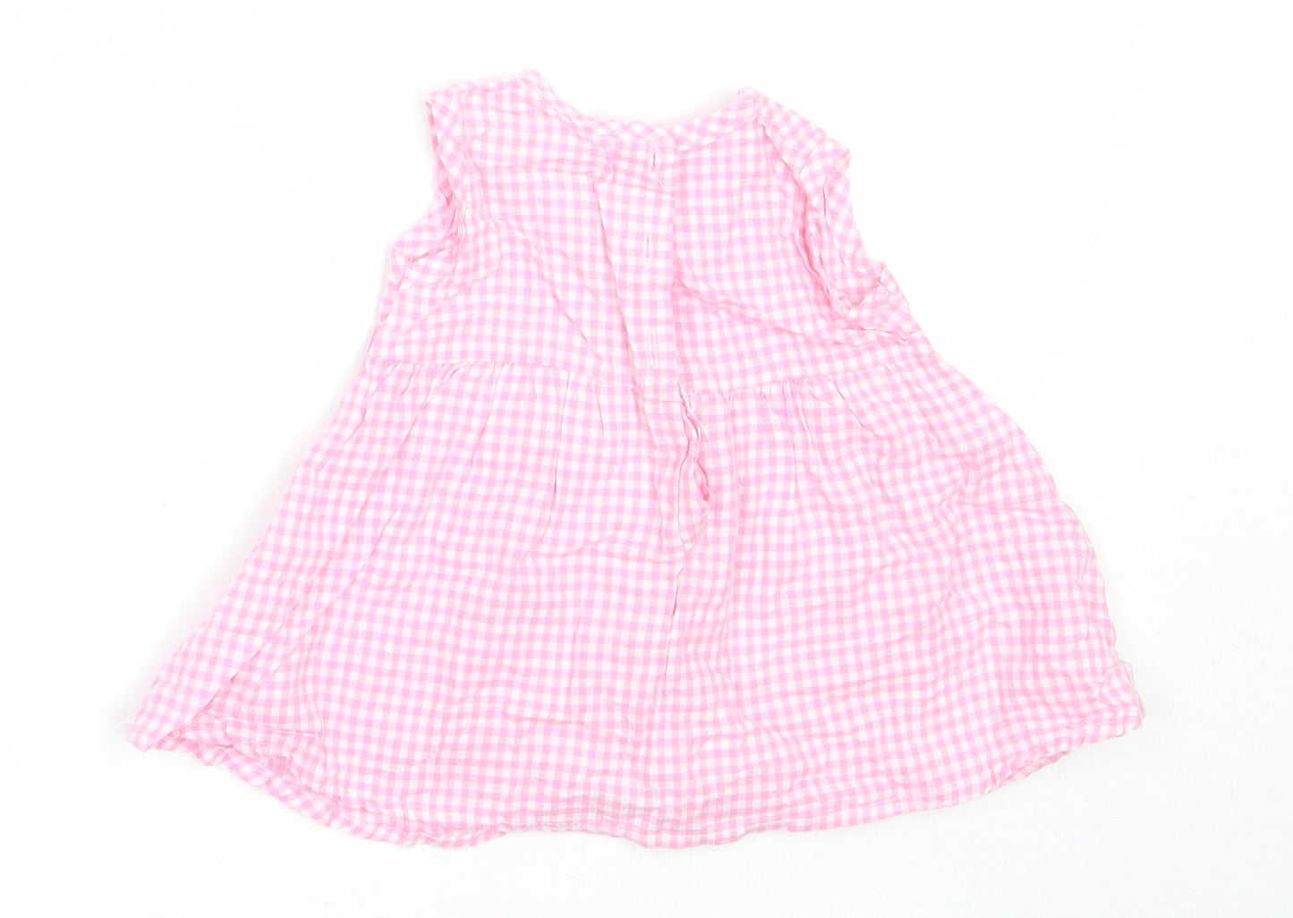 Baby Town Girls Pink Check Cotton Fit & Flare  Size 0-3 Months  Round Neck