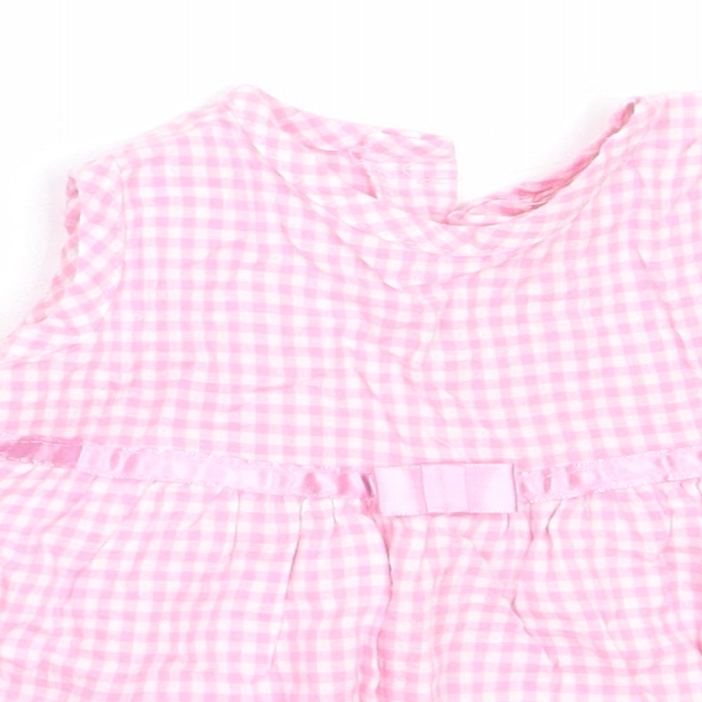 Baby Town Girls Pink Check Cotton Fit & Flare  Size 0-3 Months  Round Neck