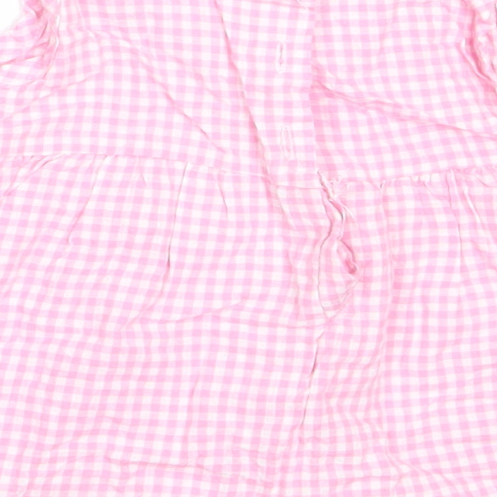 Baby Town Girls Pink Check Cotton Fit & Flare  Size 0-3 Months  Round Neck