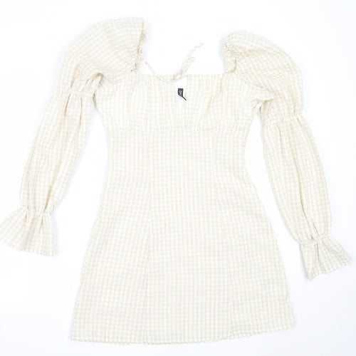 H&M Womens Beige Check Polyester Shift  Size 38  Square Neck