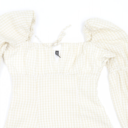 H&M Womens Beige Check Polyester Shift  Size 38  Square Neck