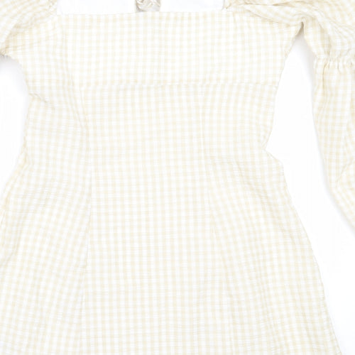 H&M Womens Beige Check Polyester Shift  Size 38  Square Neck