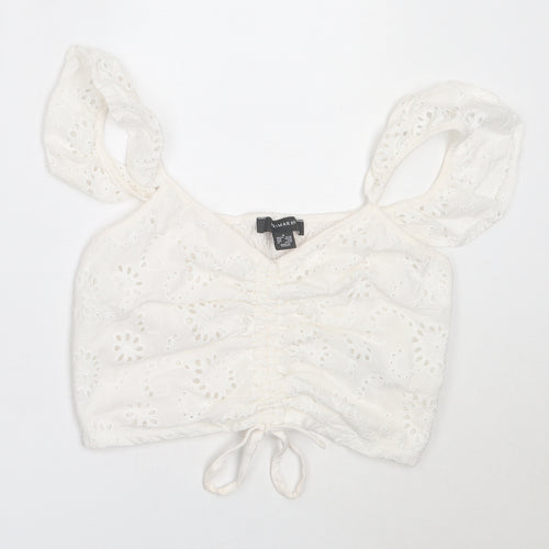 Primark Womens White  Cotton Cropped Blouse Size M V-Neck