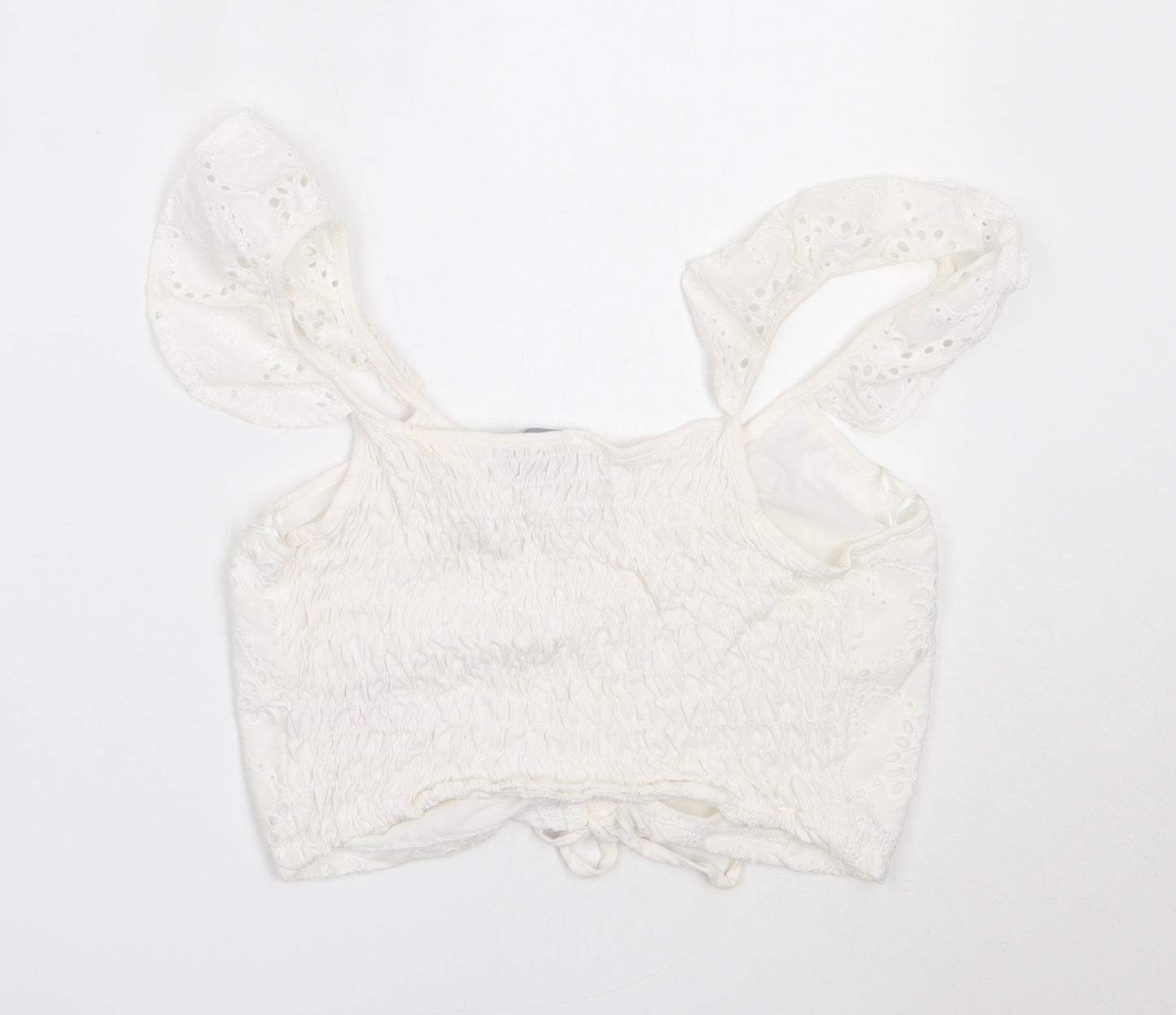 Primark Womens White  Cotton Cropped Blouse Size M V-Neck