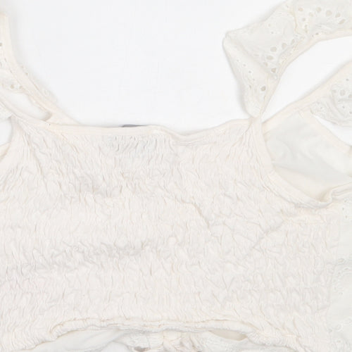 Primark Womens White  Cotton Cropped Blouse Size M V-Neck
