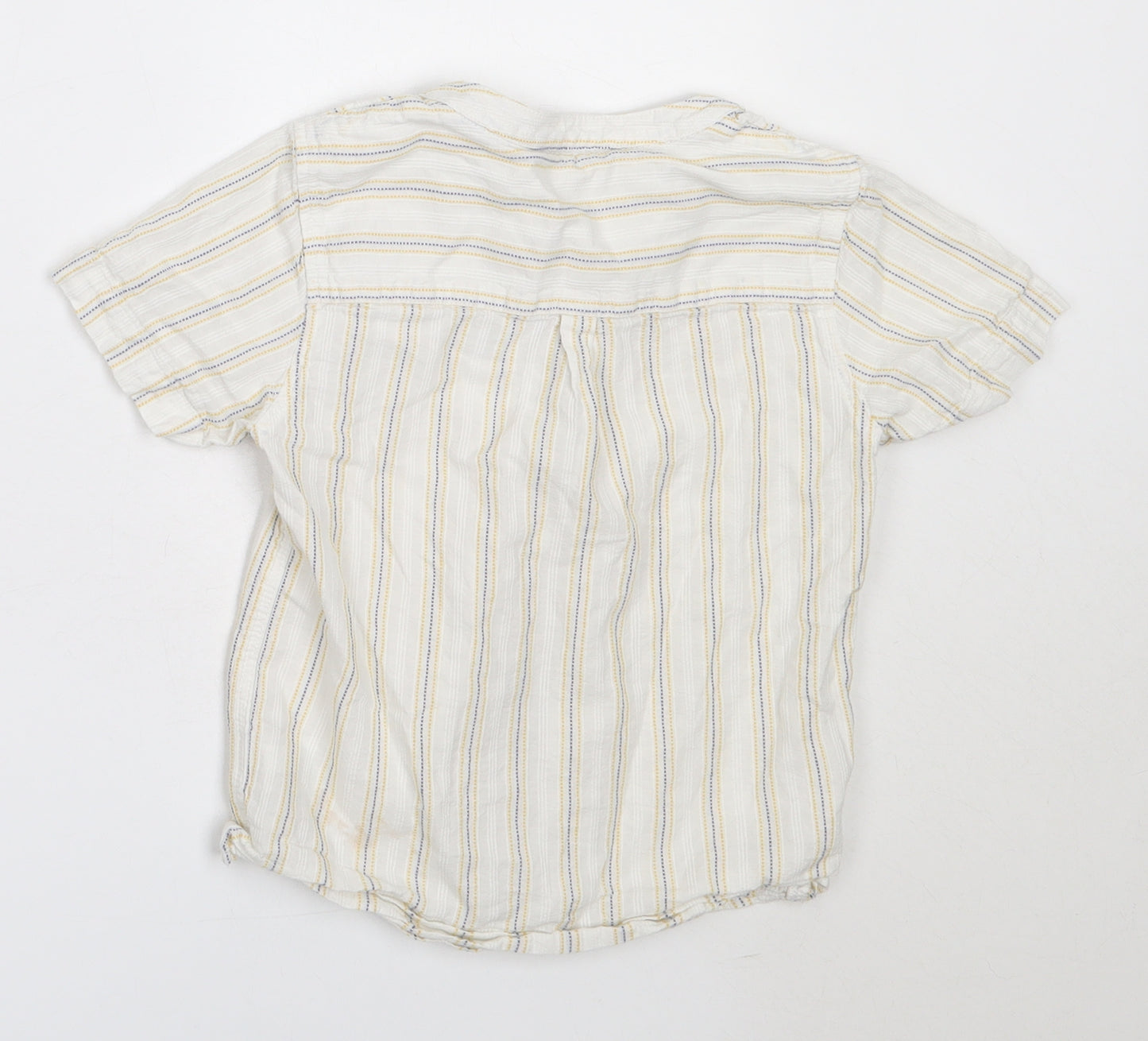 Matalan Boys Ivory Striped Cotton Basic Button-Up Size 4-5 Years Round Neck