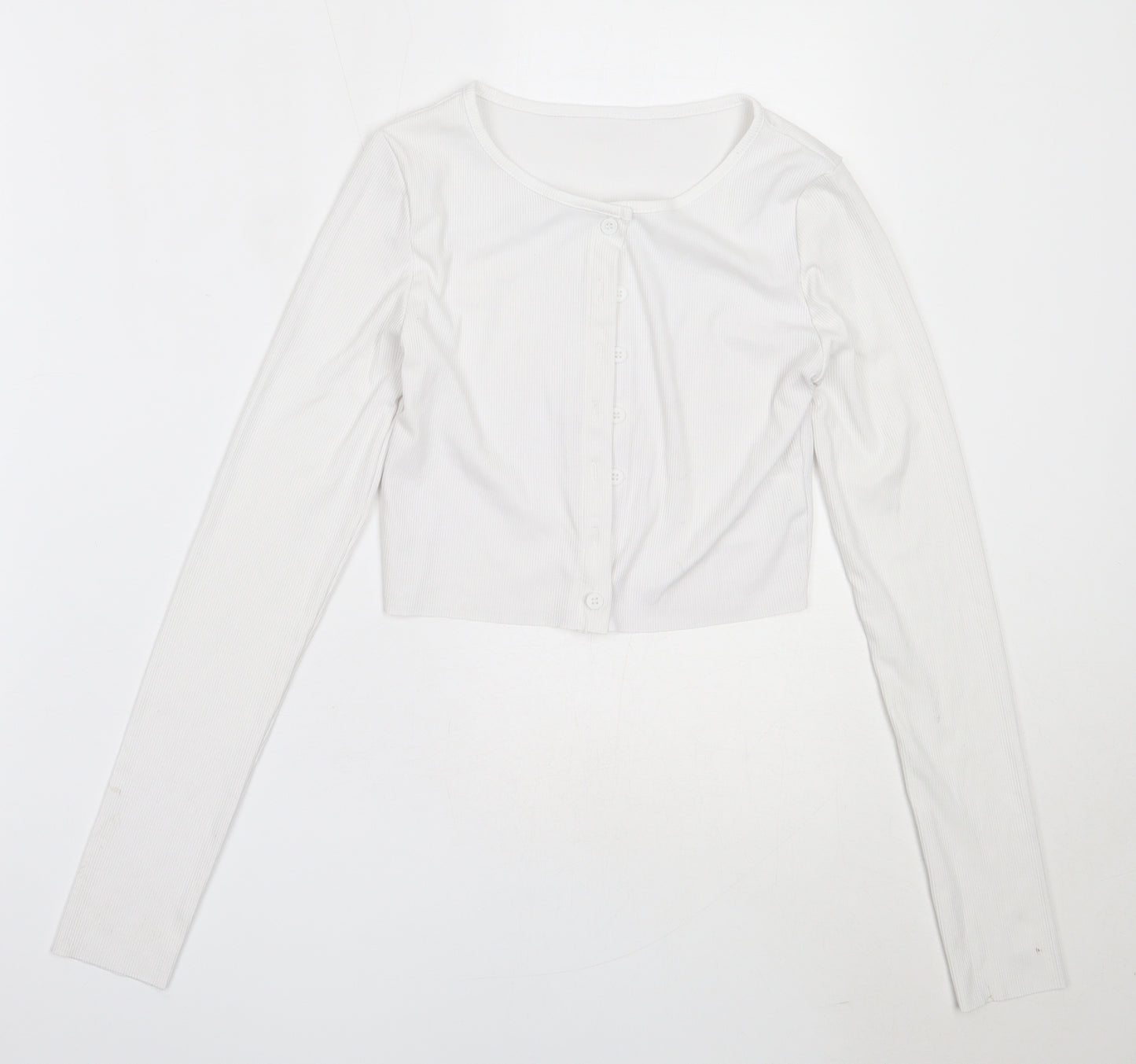 Preworn Womens White  Polyester Basic T-Shirt Size M Round Neck