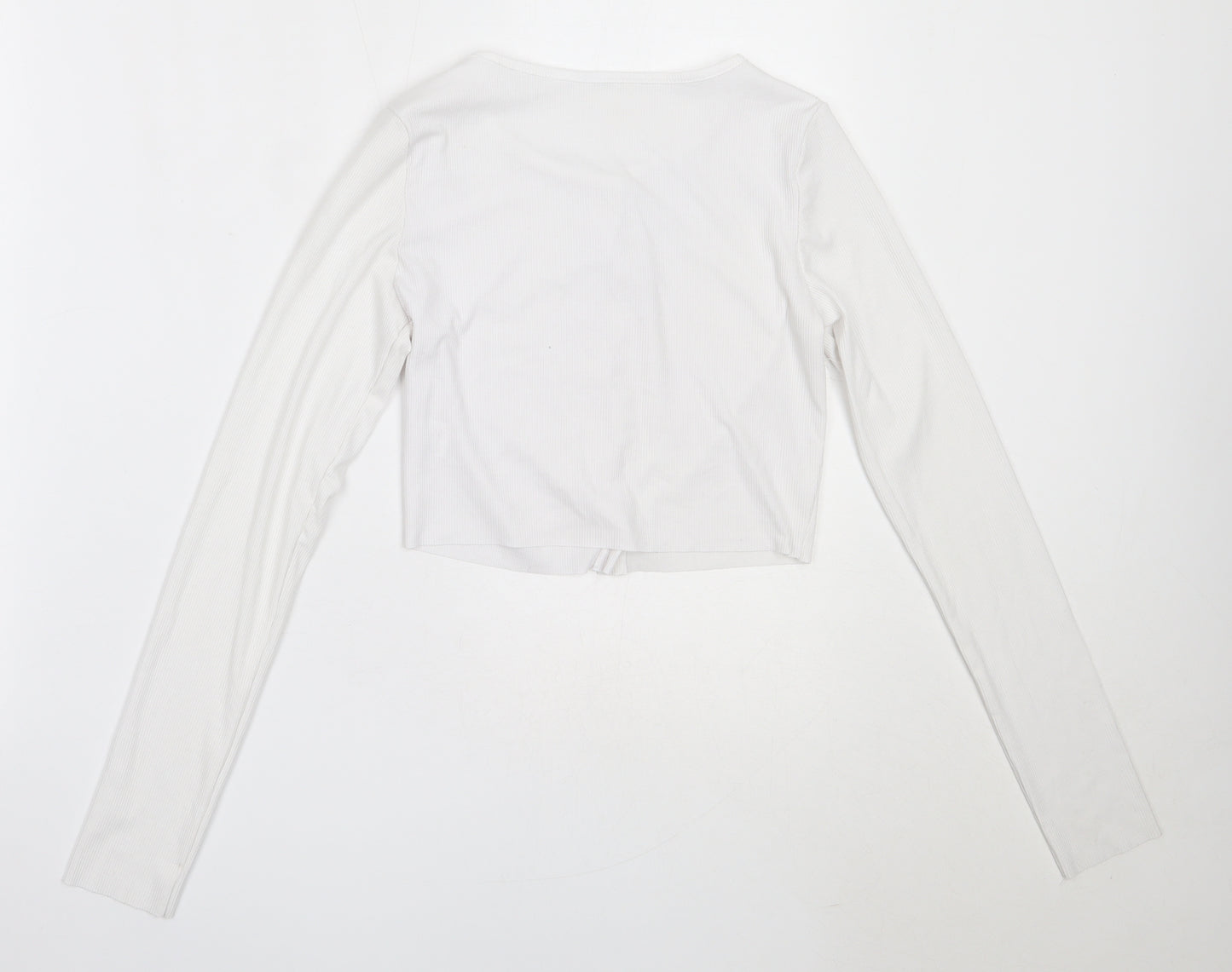 Preworn Womens White  Polyester Basic T-Shirt Size M Round Neck