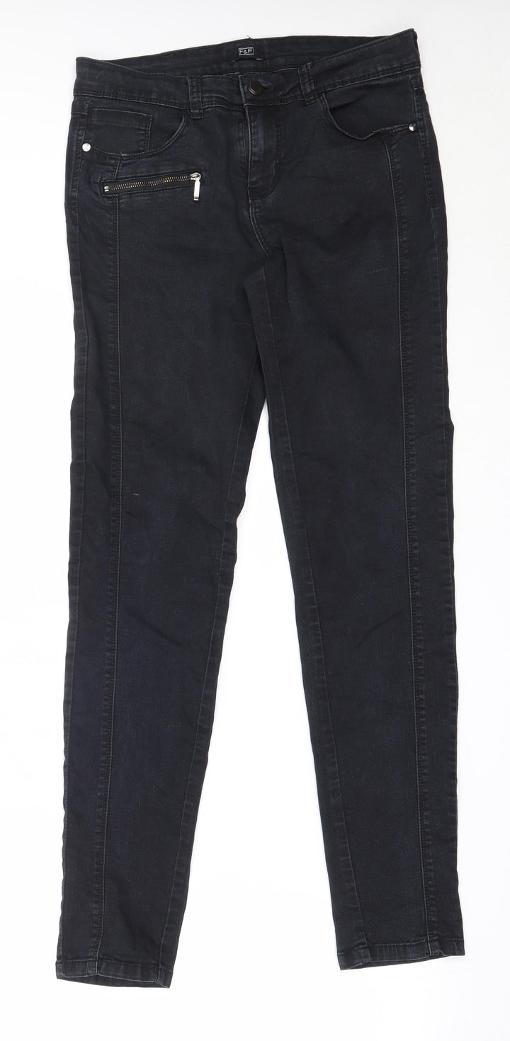 F&F Womens Black  Cotton Skinny Jeans Size 10 L30 in Regular