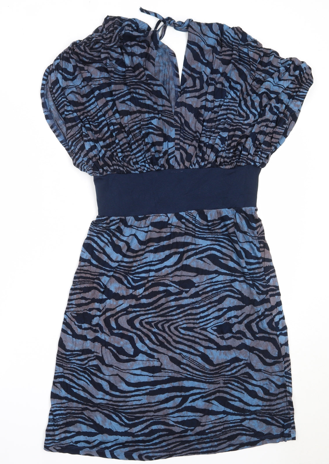 Ruby Rocks Womens Blue Animal Print Rayon Fit & Flare  Size 12  V-Neck
