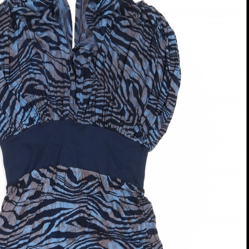 Ruby Rocks Womens Blue Animal Print Rayon Fit & Flare  Size 12  V-Neck
