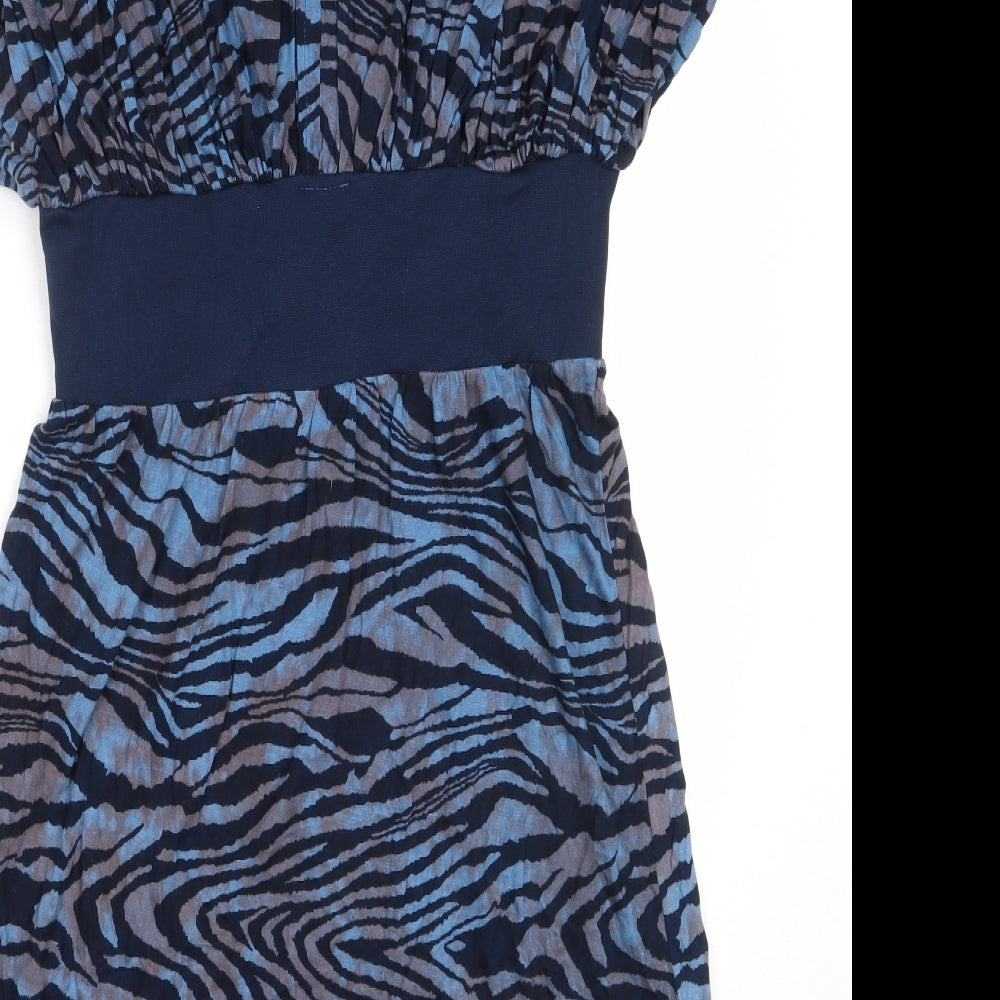 Ruby Rocks Womens Blue Animal Print Rayon Fit & Flare  Size 12  V-Neck