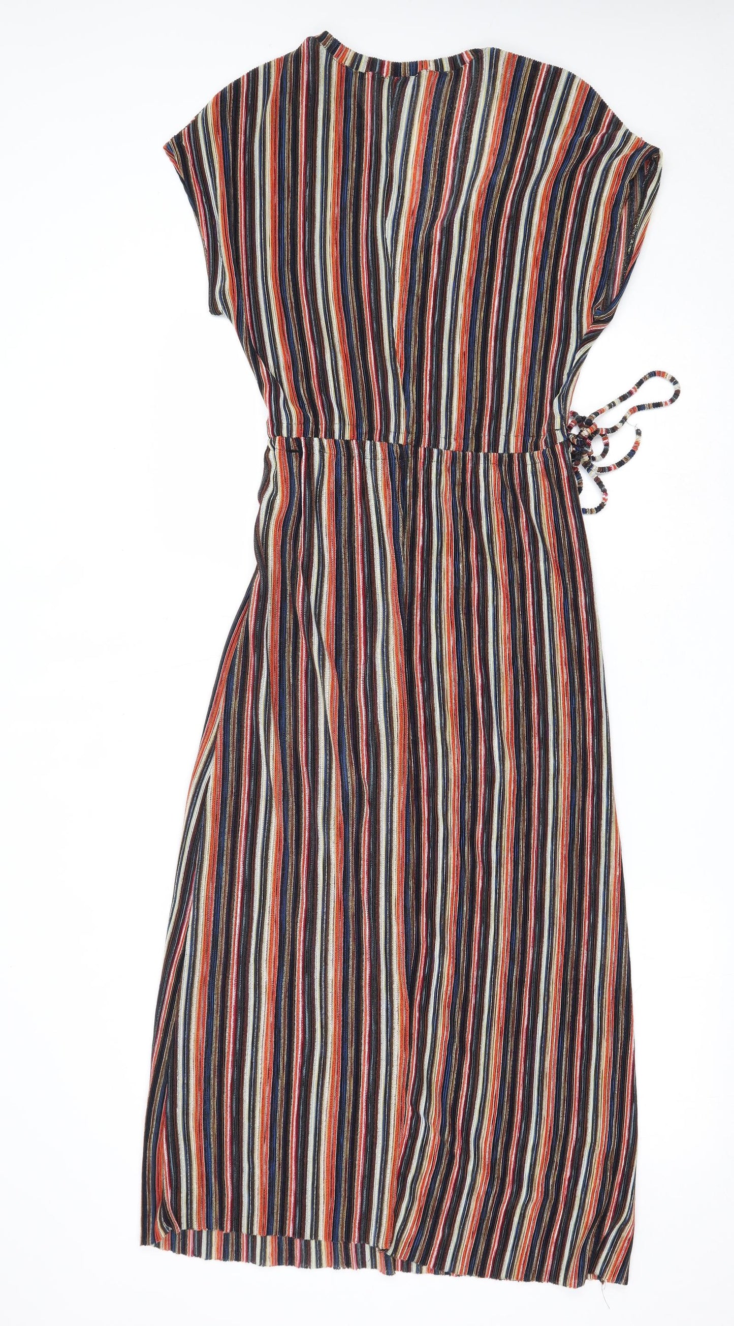 Zara Womens Orange Striped Viscose Fit & Flare  Size M  V-Neck