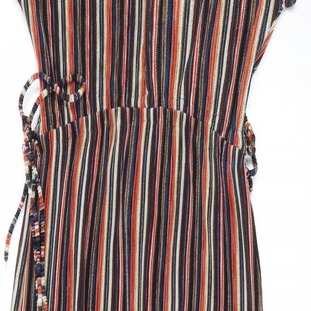 Zara Womens Orange Striped Viscose Fit & Flare  Size M  V-Neck