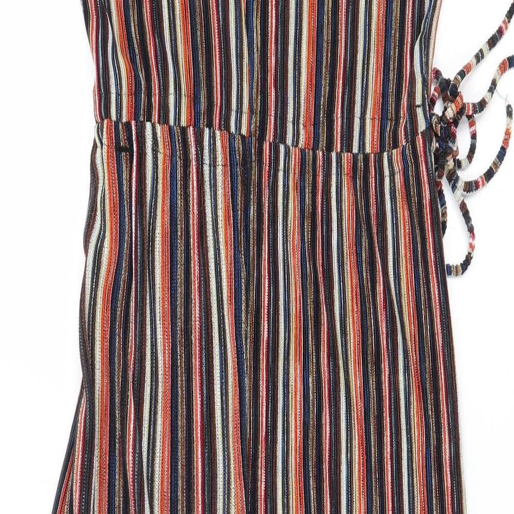 Zara Womens Orange Striped Viscose Fit & Flare  Size M  V-Neck