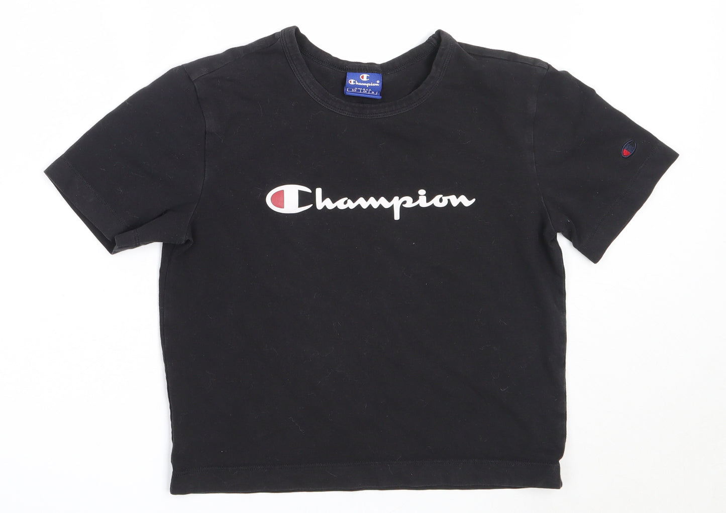 Champion Womens Black  Cotton Cropped T-Shirt Size S Round Neck