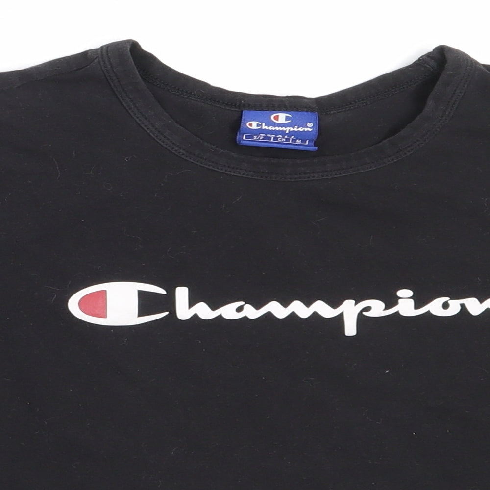 Champion Womens Black  Cotton Cropped T-Shirt Size S Round Neck