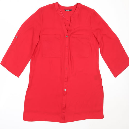 Roman Womens Red  Polyester Basic Button-Up Size 10 V-Neck
