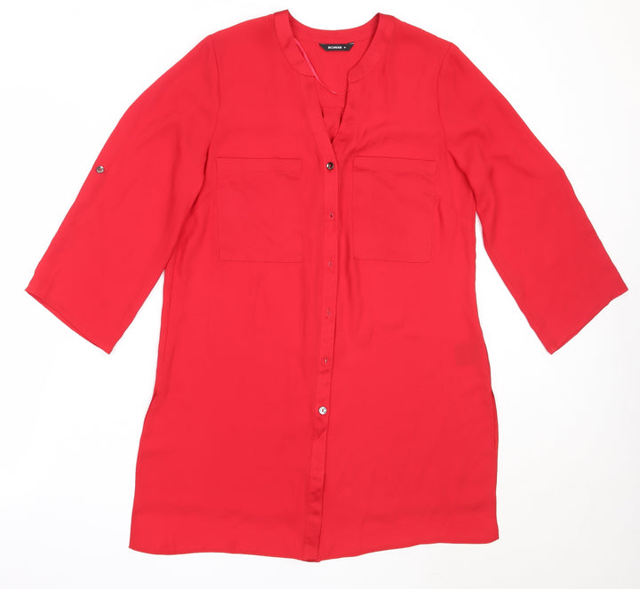 Roman Womens Red Polyester Basic Button-Up Size 10 V-Neck