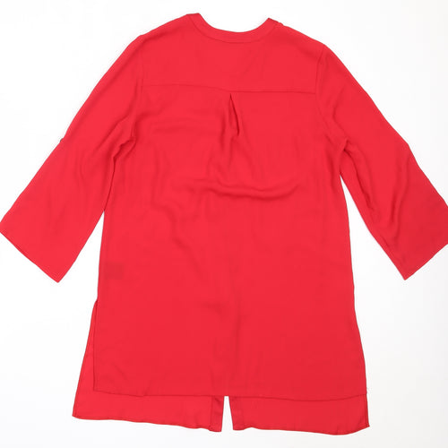 Roman Womens Red  Polyester Basic Button-Up Size 10 V-Neck