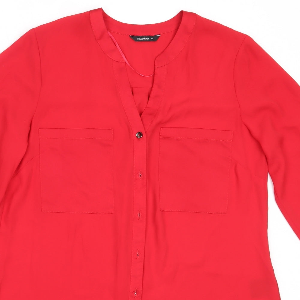 Roman Womens Red  Polyester Basic Button-Up Size 10 V-Neck