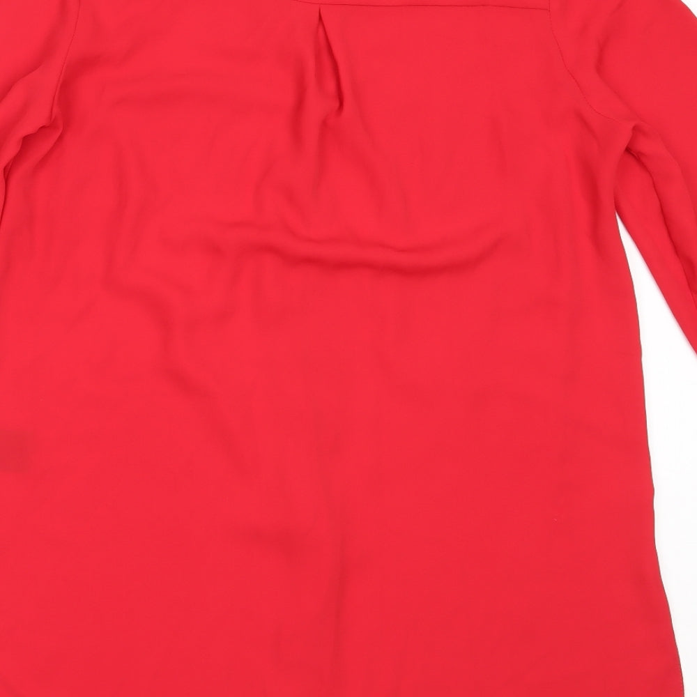 Roman Womens Red  Polyester Basic Button-Up Size 10 V-Neck