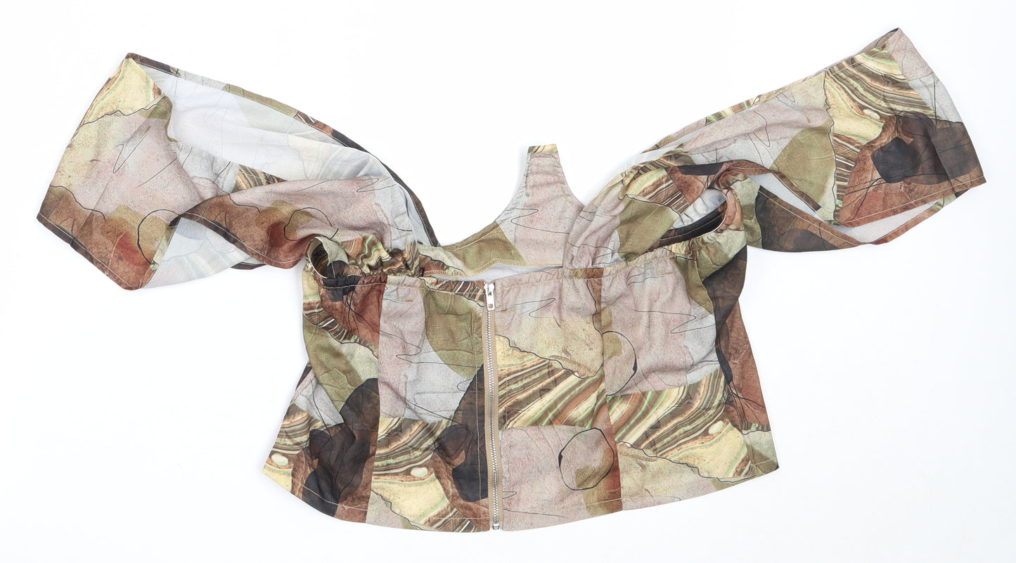 PRETTYLITTLETHING Womens Green  Polyester Cropped Blouse Size 12 Off the Shoulder