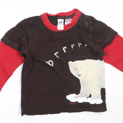 Gap Boys Brown  Cotton Basic T-Shirt Size 12-18 Months Round Neck