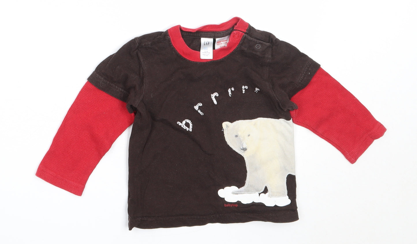 Gap Boys Brown  Cotton Basic T-Shirt Size 12-18 Months Round Neck